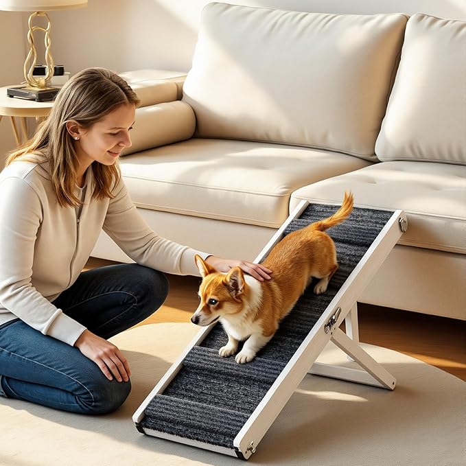 Pawaboo Foldable Dog Ramp, Small Dog Ramp for Couch, 4 Adjustable Height from 13'' to 21", Stable Pet Steps with Non-Slip Pad, Portable Pet Ramps Use for Couch Sofa Stairs, White