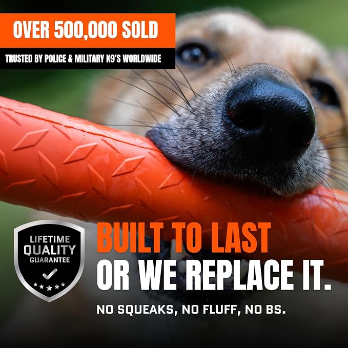 Monster K9 Indestructible Stick Dog Toy - Lifetime Replacement - Durable for Aggressive Chewers - Safe Non-Toxic Natural Rubber - Chew, Tug & Fetch - Tough, Heavy Duty - USA Made - Solid-Core, 9" x 2"