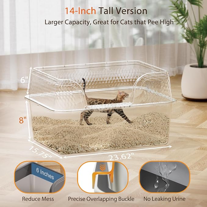 Stainless Steel Litter Box with Lid 23.6" x 15.7" x 14", XXL Litter Box - Extra Large Space with High Sides for Big Cats or Multiple Cats, Side Entry, Leak-Proof, Easy Cleaning, Grey