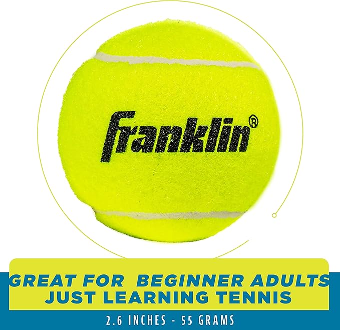 Franklin Sports Pressureless Tennis Balls - Official Size, Low Pressure - Great for Training + Practice - Low Bounce - All Court Surface - Carry Bag Included