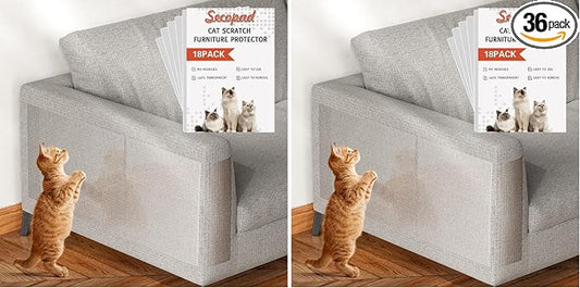 Secopad 18 PCS Large Cat Scratch Furniture Protector, Transparent Couch Protector from Cat Claws, Single-Sided Self Adhesive Anti Pet Deterrent Sofa Cover, 17IN (Pack of 2)