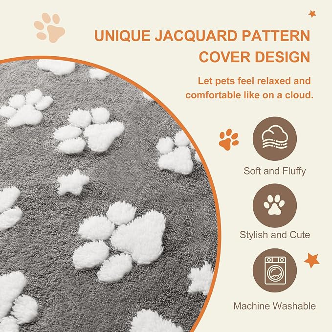 Dog Beds for Large Dogs, Cute Thick Dog Bed for Crate Kennel, Fluffy Pet Bed with Removable Washable Cover and Anti-Slip Bottom, 35"x 22", Grey Paw