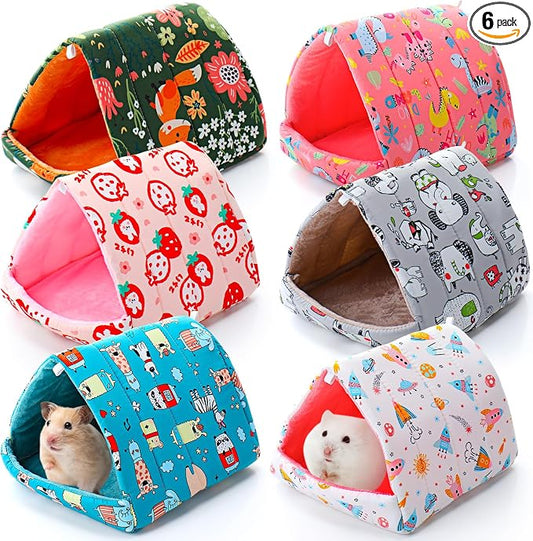 Ripeng 6 Pcs Guinea Pig Hideout Guinea Pig Bed House Rabbit Tunnel Washable Small House Cage Accessories for Hedgehog Mouse Chinchillas Hamster Ferrets Bearded Rats(7.1 7.9inch Cute Animals)
