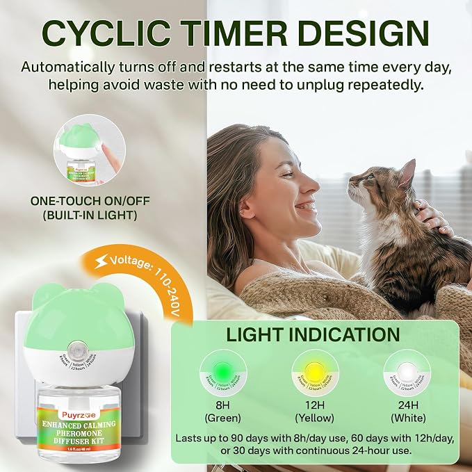 Cat 6-in-1 Calming Diffuser & Dog 6-in-1 Calming Diffuser Set – with Pheromones for Stress Relief, Anxiety Reduction, Includes 4 Diffusers + 8 Refills (for Cats & Dogs)