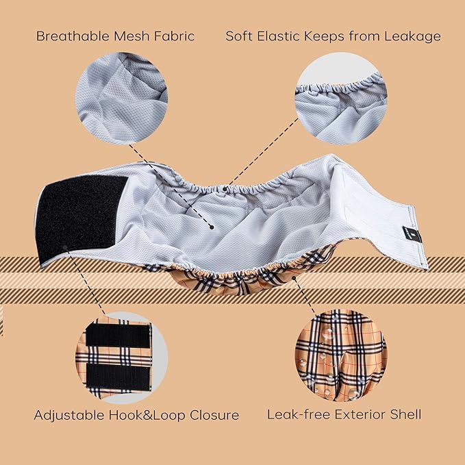 Leekalos Male Dog Diapers (3 Pack), High Absorbing Dog Belly Bands for Male Dogs, Washable Reusable Dog Male Wraps (Plaid, XX-Large)