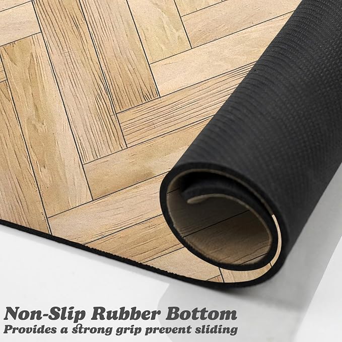 Dog Food Mats,Cat Absorbent Water Bowl Feeding Mats Pet Placemats for Food and Water Brown Wood Grain 12 * 20 inch