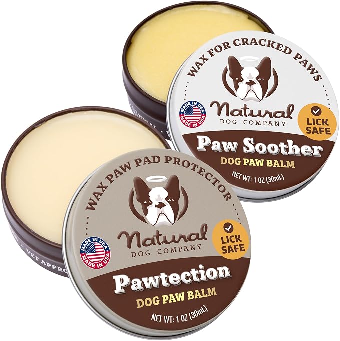 Natural Dog Company PAWDICURE Bundle, Paw Soother + PawTection Dog Paw Balms, Protect and Heal Dry, Cracked Dog Paw Pads, Organic, All Natural Ingredients, 1oz Tins