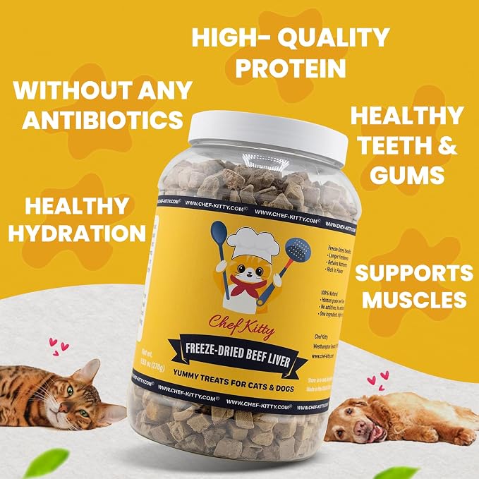 Freeze Dried Beef Liver Dog Treats | Healthy Kitten Treats, Single Ingredient, Raw | High Protein Cat & Dog Food Toppers, Grain-Free | Inspected & Tested in USA | 9.5 oz