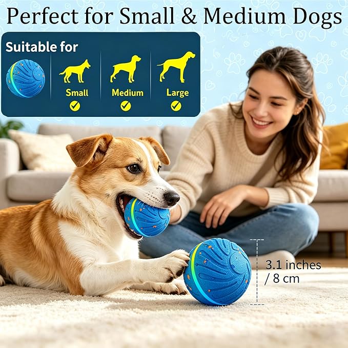 Smart Interactive Dog Toys, 3 Play Modes Smart Moving Bouncing Dogs Ball, E-TPU Moving Dog Toy Ball with RGB Lights, USB Rechargeable, Waterproof Dog Ball, Automatic Dog Toy for Medium & Large Dogs