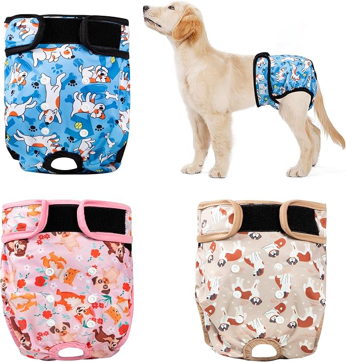 3Pack Reusable Diapers for Female Dog, Washable Diaper for Doggie,Highly Absorbent Dog Diaper,Adjustable Leakproof Puppy Diapers Skirt for Heat,Incontinence,Period Doggy Nappies S