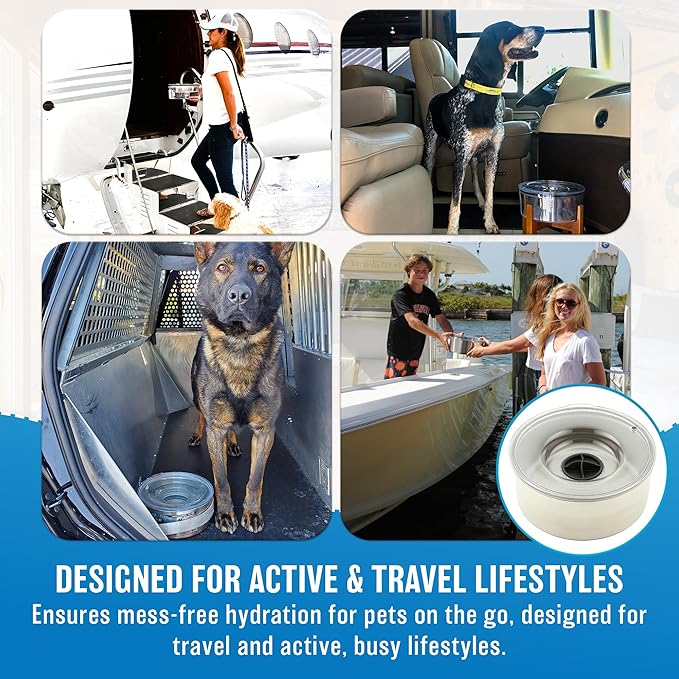 Slopper Stopper Stainless Steel Dripless Water Bowl with Tritan Plastic Lid – Holds 1 Gal, Reduces Spills & Trails Up to 85%+, Water Bowl for Small Breed Dogs (0-20 lbs), The Original Slobber Stopper