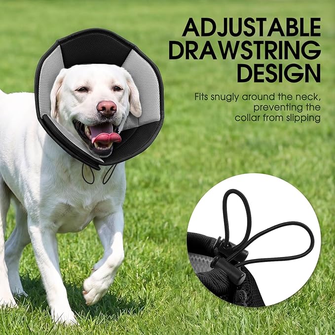 Dog Cone - Soft Cone for Dogs to Stop Licking, Pet E-Collar Alternative After Surgery, Adjustable Pet Recovery Collar for Wound Healing, Black Small