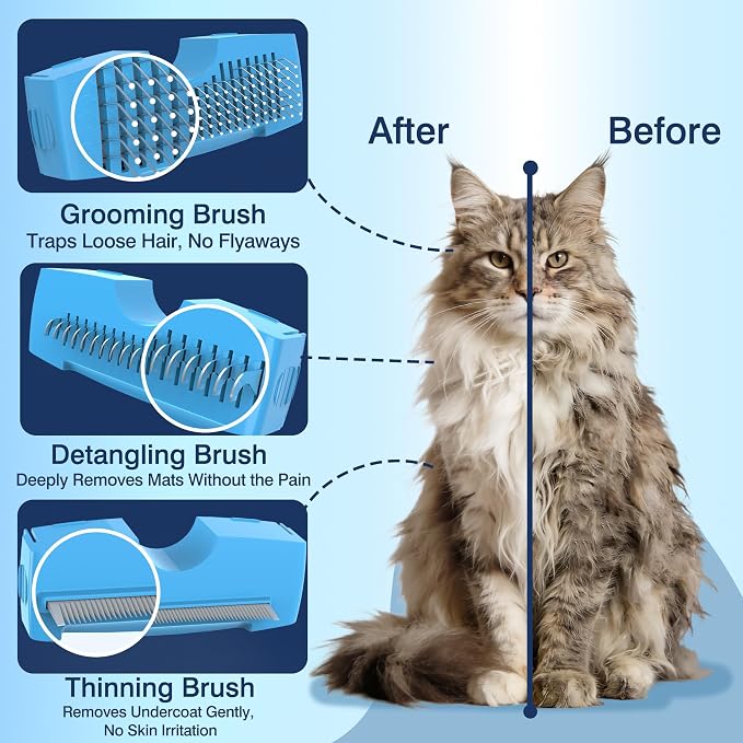 Dog Steam Brush for Dogs & Cats,5-in-1 Self-Cleaning Dog Steam Brush with 3 Swap-in Heads (Grooming, Dematting, Deshedding),Renu Dog Brush for Shedding & Hair Removal,Includes Cat Waterless Shampoo