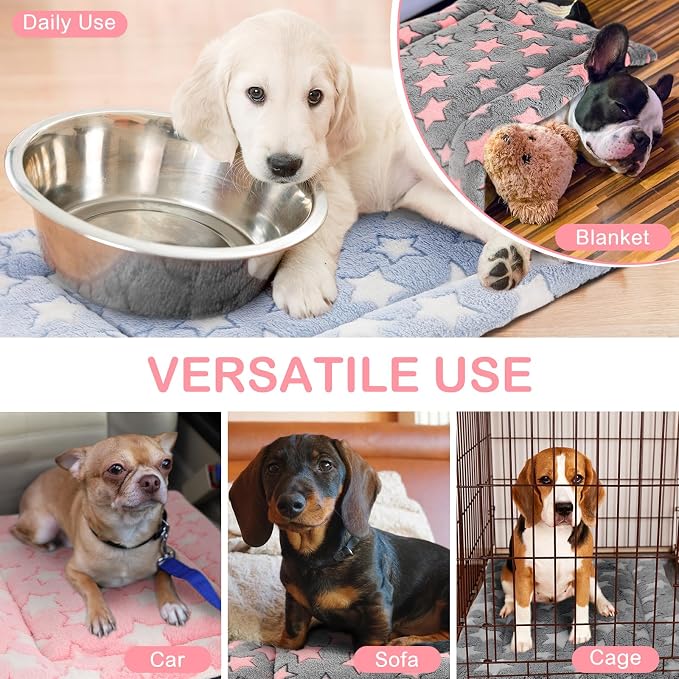VitalCozy 4 Pcs Dog Crate Pads, Ultra Soft Warm Washable Anti-Slip Kennel Bed Mat for Pets, Reversible, Replaceable, Cage Liner for Small Medium Large Dogs and Cats(20 x 30 x 1.6 Inch,Star,Colorful)