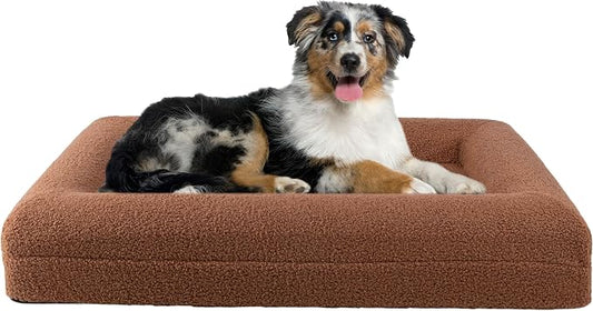 Orthopedic Dog Bed - 33in Medium Dog Bed with Supportive Bolster, Nonslip Bottom, and Removable Washable Cover - Memory Foam Puppy Bed for Medium Dogs - Dog Products by PETMAKER (Brown)