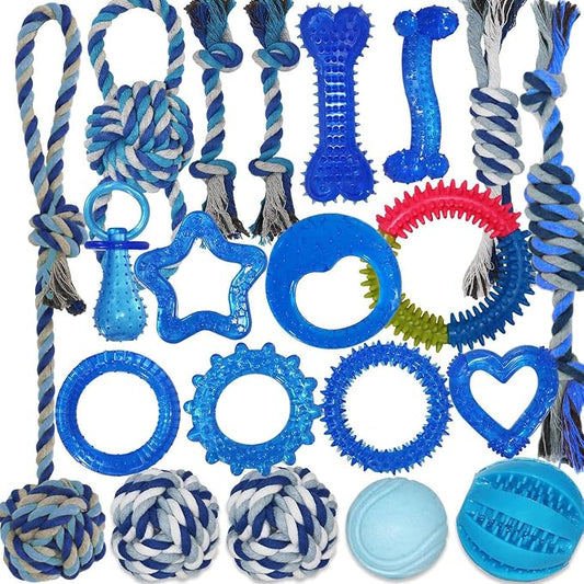 Puppy Chew Toys 20 Pack for Teething and Fun, Dog Toys for Small Puppies Bulk with Various Rubber Rings, Ropes and Balls for Interactive Play, Teeth Cleaning & Relief