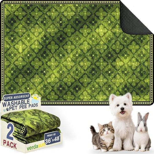 Washable Pee Pads for Dogs, Reusable Puppy Potty Training Pads, Ultra-Absorbent Thick Waterproof Leak-Proof Non-Slip Pads & Mat for Crate, Playpen, Floor, Whelping & Housebreaking , 2 Pack 36"x48"