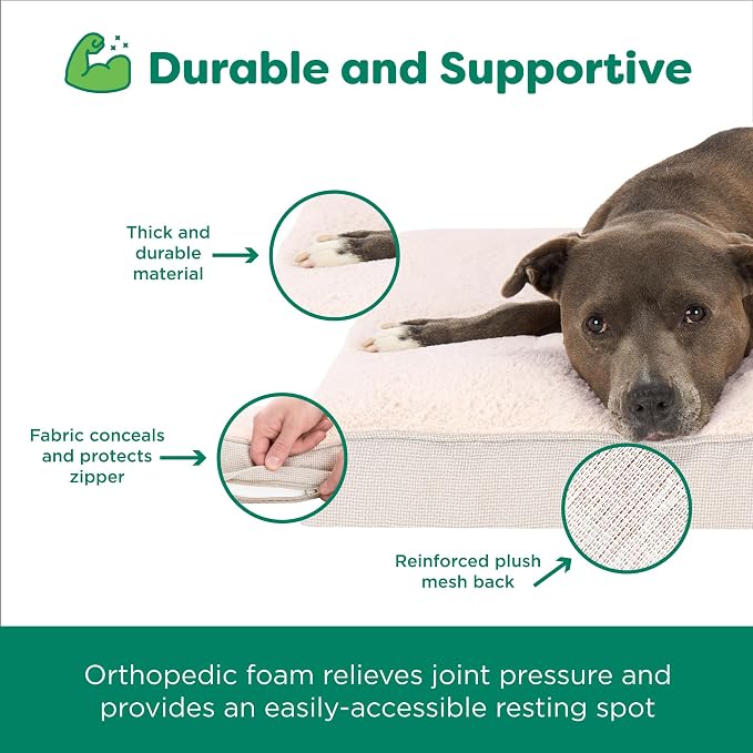 Furhaven Orthopedic Dog Bed – Classic Cushion with Plush Tufted Top, Supportive Foam Mattress, Removable Washable Cover, Joint Relief - Wheat, Medium