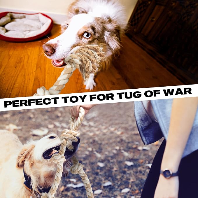 Fida Dog Rope Toys for Aggressive Chewers Set,Large Dog Toy Designed for Tug of War, Tough Dog Rope Toy Indestructible Made of Undyed Natural Cotton, 29" Large Dog Toys with 3 Big Knots and a Handle