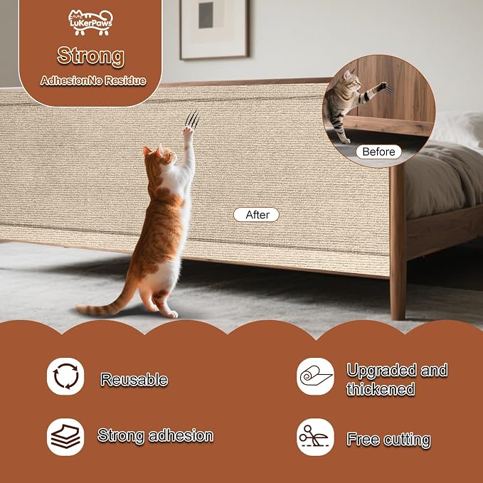 Cat Scratch Mat, Cat Scratch Couch Cats Scratch Furniture Protector for Couch, cat Scratch pad，cat Tree，DIY Climbing Carpet for Cat Tower Replacement Pads (Khaki, 78.7" x 15.8")