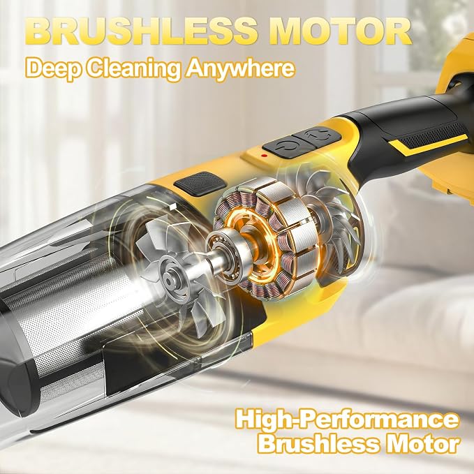 Cordless Handheld Vacuum Compatible with DeWalt 20V Max Battery (Battery NOT Included) 120W Brushless Portable Car Vacuum Cleaner with Washable HEPA Filter for Auto & Pet Hair
