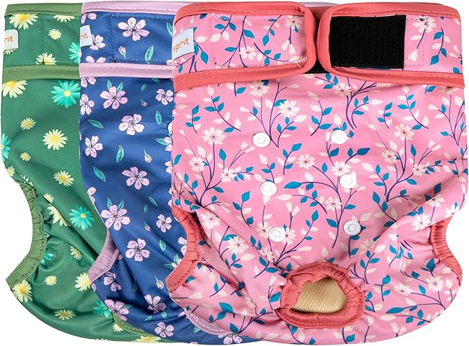 Langsprit Washable Female Dog Diapers - Doggie Reusable Diapers for Doggy Puppy Female in Period - Highly Absorbent Dog Heat Panties Flower-1 M