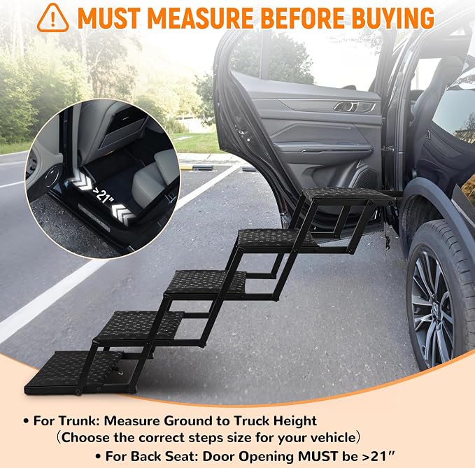 Extra Wide Dog Stairs for Car - Foldable Dog Ramps for Large Dogs with Non Slip Surface, Portable Dog Steps for Cars and SUV, Truck, Support Up to 250 Lbs
