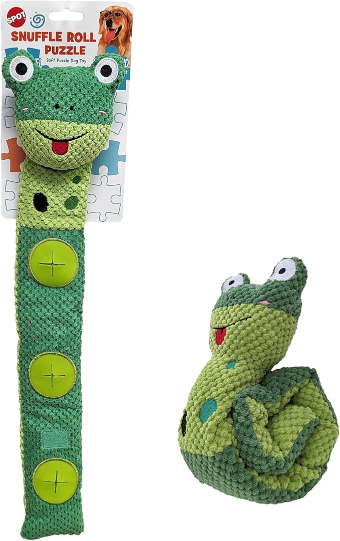 SPOT Snuffle Roll Puzzle Toy, Interactive Feeding Toy for Dogs, Mental Stimulation, 3 Treat Pockets, Crinkle & 2 Squeakers, 25 Inch, Assorted Styles