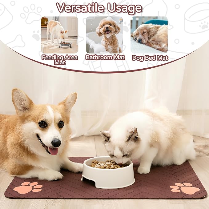 Pet Feeding Mat-Absorbent Dog Feeding Mat for Food and Water Bowl,No Stains Pet Placemat,Quick Drying Water Dispenser Mat for Dog and Cat,Easy to Clean Dog Accessories(S,Dark Brown)