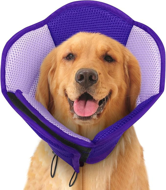 Dog Cones for Large Dogs, Soft Pet Cone Stop Licking After Surgery, Adjustable Pet E-Collar Alternative for Wound Healing, Purple X-Large