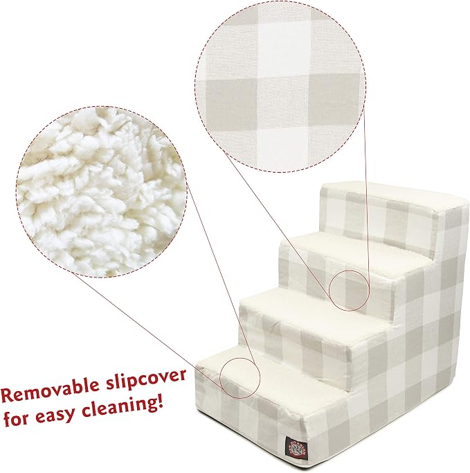 Majestic Pet Portable Pet Stairs | Soft Sherpa Steps Foam Feeling | Steps for Dogs & Cats | Dog & Cat Ramp | Indoor Only | Max Weight: up to 250 Lbs, 4 Step, Anderson Check Light Gray