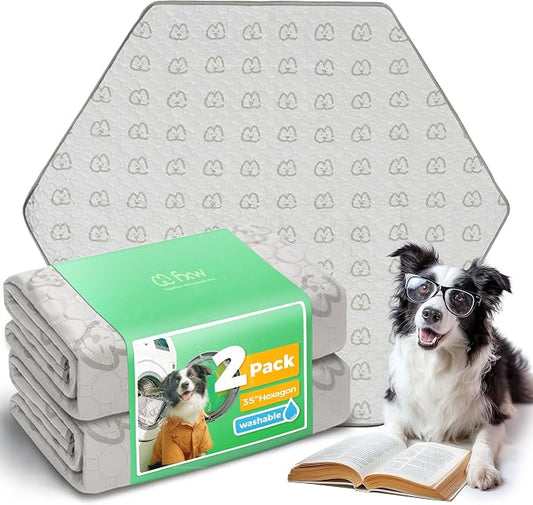 FXW Washable Pee Pads for Dogs, Leak-Proof & Non-Slip, Specifically Designed for FXW Rollick/Homeplus 32/40/45inch 6 Panels Dog Playpen, 35" Hexagon, Khaki, 2 Packs
