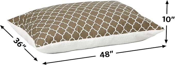 MidWest Homes for Pets Quiet Time Teflon Brown Pillow Dog Bed 48x36, 36 x 48, Large Dog Breed, Brown Geometric Pattern
