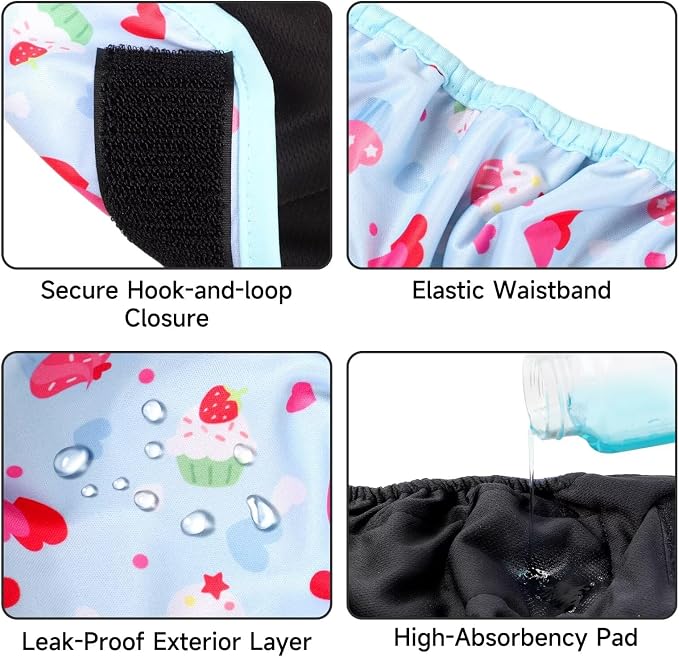 Paw Legend Washable Reusable Female Dog Period Diapers for Heat Doggie Puppy Diapers for Female Dogs (3 Pack,X-Small)