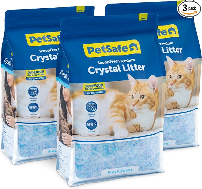 PetSafe ScoopFree Odor Control Crystal Cat Litter, Fresh Scent, 8 Lb Bag, Pack of 3