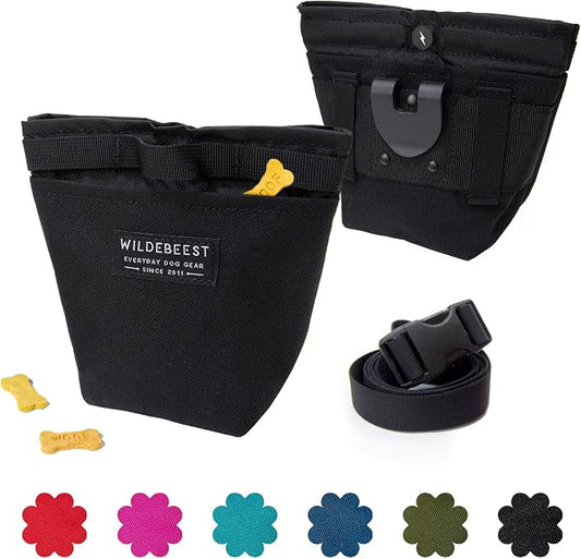 Wildebeest Dog Treat Pouch, Dog Treat Bag, Dog Training Treat Pouch, Dog Travel Bag, Pet Treat Pouch, Magnetic Closure, 2 Water-Resistant Compartments, Detachable Waist Strap & Belt Clip