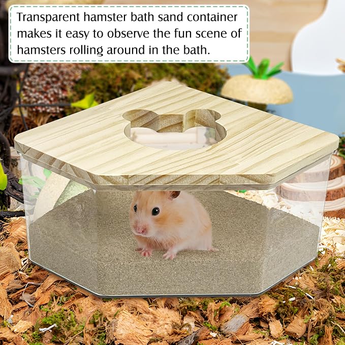 kathson Hamster Wood Ledge Platform Chewing Toys Chinchilla Cage Accessories Guinea Pig Teeth Grinding Lava Blocks Hamster Sand Bath Box Transparent Acrylic Small Animals Shower Bathtub