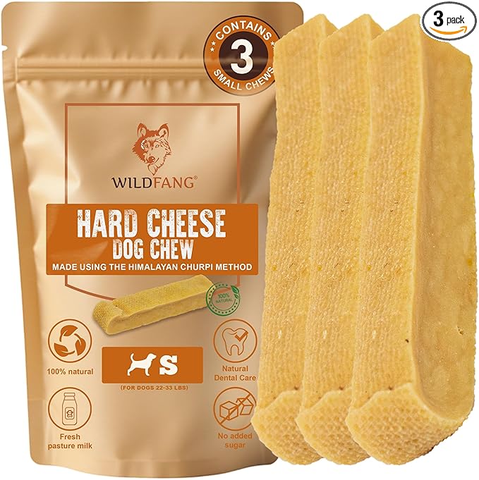 Wildfang® Yak Chews, Small for Dogs 22-33 lbs – Dog Dental Chew Stick, Hardness Like Himalayan Yak Cheese, Churpi-Style Cheese Sticks, Dog Treats & Puppy Training Treats, Approx 2 oz, Pack of 3
