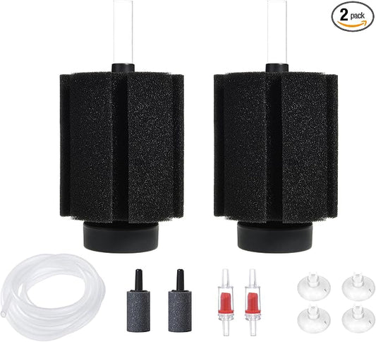 ALEGI Aquarium Bio Sponge Filter with Ceramic Media for Clear and Quiet Aquariums for Betta Fry Shrimp Tiny Fish Tank (10-40 Gallon 2 Pack)