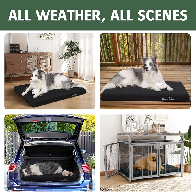 KHONSU PET Durable Outdoor Dog Bed Waterproof Dog Crate Mat Tough Dog Crate Bed up to 130 lbs XXXL Large Dogs with Washable Cover