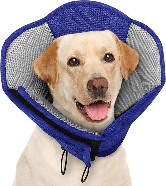 AOFITEE Dog Cone - Foldable Cone for Dogs After Surgery, Adjustable Comfy Cones to Stop Licking, Soft Dog Cone Collar for Large Dogs, Elizabethan Pet E-Collar for Wound Healing, Blue Large