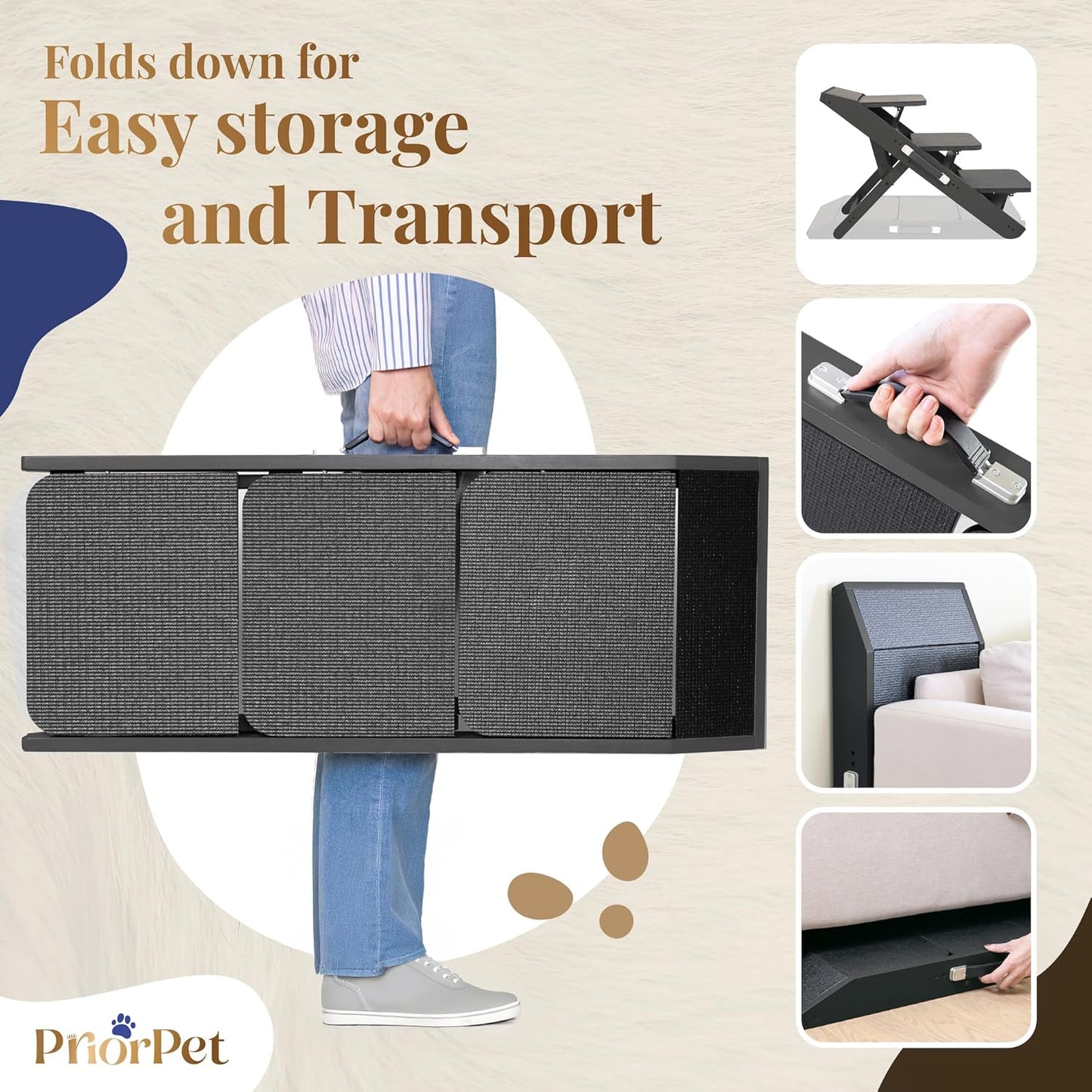 Dog Steps for Bed & Couch 2-in-1 Dog Stairs/Ramp - Height Adjustable Dog Ramp for Couch 7” - 20” - Pet Stairs, Dog Stairs for Small Dogs - Easy to Move Pet Steps with Landing Platform, Black