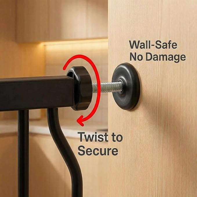 Extra Wide Baby Gate 57.48-62.2 Inch Tension Indoor Safety Gates or Stairs & Doorways,Black Metal Large Pressure Mount Pet Gate,Walk Through Dog Gate