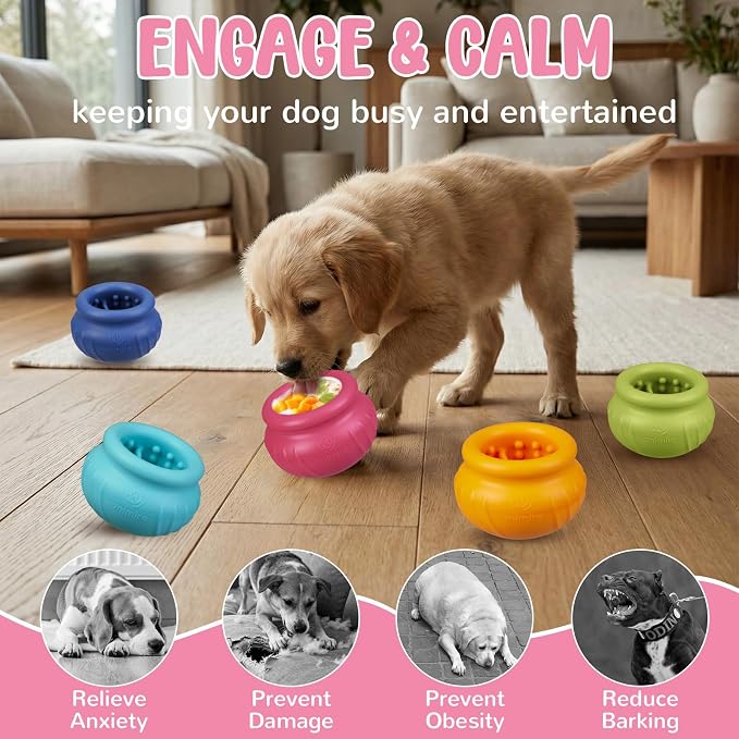 Wobbly Dog Enrichment Lick Toy, Stuffable Frozen Lick Bowl to Keep Dogs Busy, Long-Lasting Interactive Treat Dispensing Dog Toy, Silicone Fetch Catch Chew Toy(Rose,M)