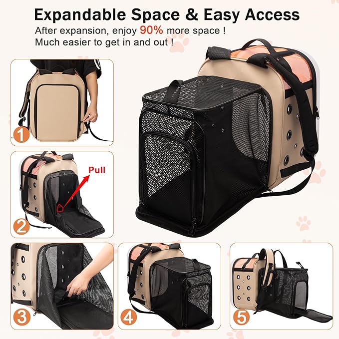 Hp hope Cat Backpack Carrier: Large Breathable Cat Backpack Bubble - Fit up to 17 lbs Transparent & Foldable Space Capsule Kitty Backpack Carrier Expandable Airline Pet Carrier for Hiking Travel