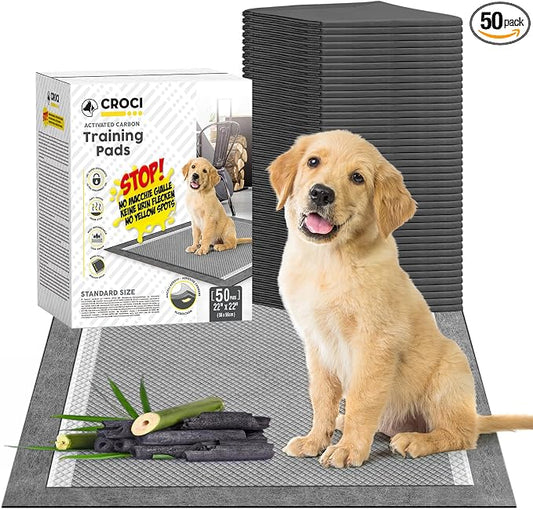 CROCI Puppy Pee Pads 22"x22" Charcoal Pee Pads, Odor-Control Charcoal Puppy Pads & Super Absorbent Dog Pads Holds Up to 4 Cups of Urine, Leak-Proof & Quick-Dry Dog Pee Pads, Disposable (50 Counts)