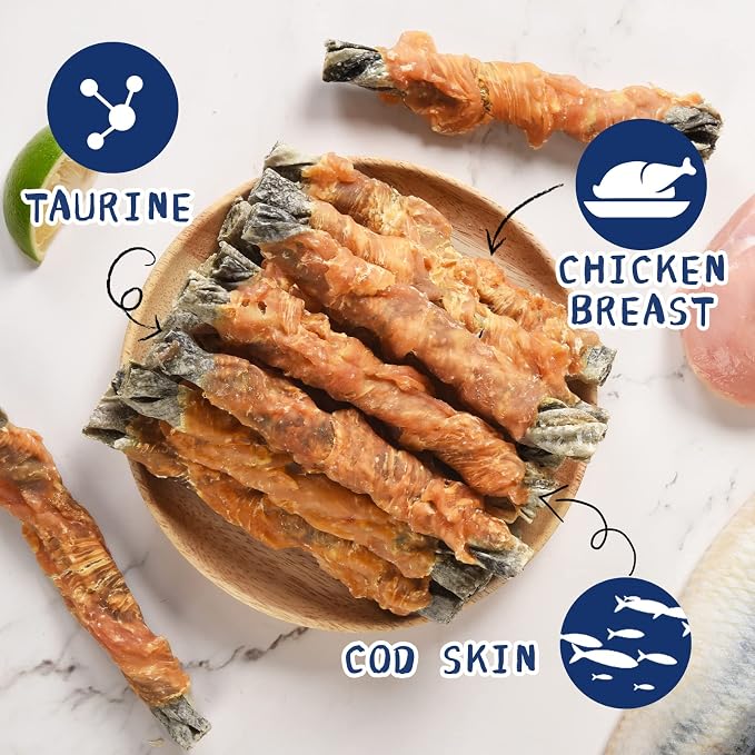 PAWUP Duck & Sweet Potato Dog Treats, Chicken Wrapped Cod Skins, Healthy Chews Snack, High in Protein