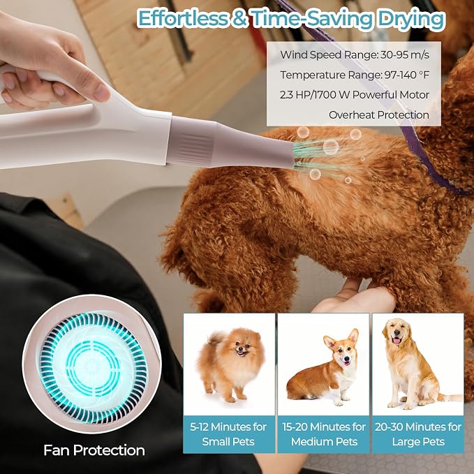 Tangkula Dog Dryer, Pet Blow Dryer with Smart LED Touch Screen, 4 Nozzles, Adjustable Temperature & Airflow, Negative Ion Function, High Velocity & Low-Noise Dog Hair Dryer for Pet Grooming