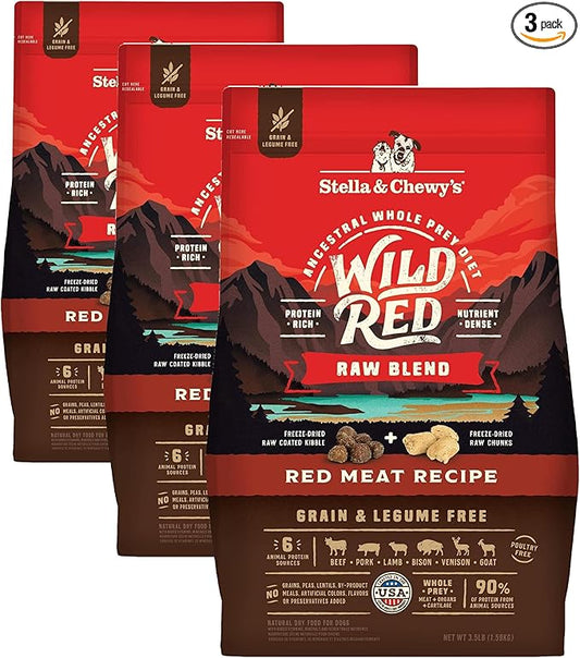 Stella & Chewy's Wild Red Dry Dog Food Raw Blend High Protein Grain & Legume Free Red Meat Recipe, 3.5 lb. Bag (Pack of 3)