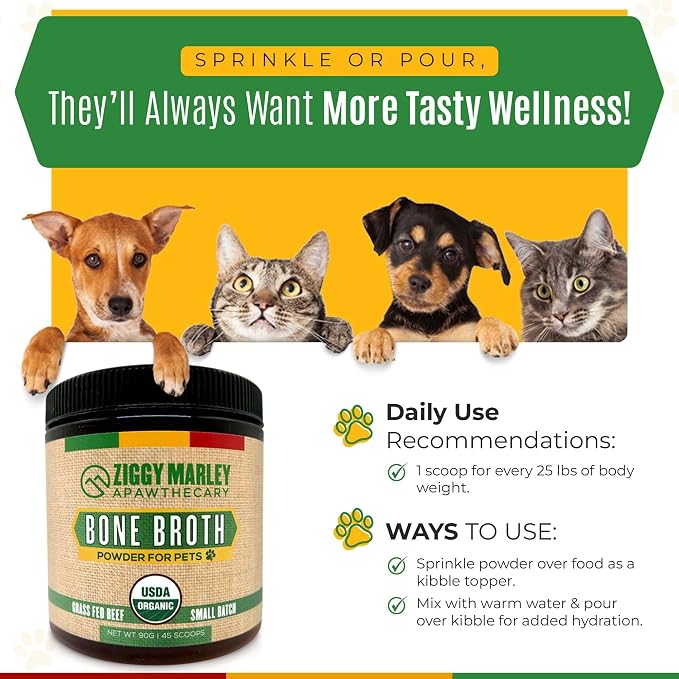 Organic Dog Wellness Bundle: USDA Grass-Fed Beef Bone Broth Powder for Joint & Gut Health (8oz) + Organic Soothing Paw Balm for Dry, Cracked Pads – All-Natural, Sustainably Sourced Pet Care K